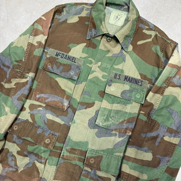Vintage 1980s US Marines Woodlands Camo Combat BDU Coat Shirt Medium - Picture 2 of 4